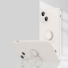 Custodia Silicone Ultra Sottile Morbida Cover con Magnetico Anello Supporto G01 per Apple iPhone 15 Bianco