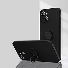 Custodia Silicone Ultra Sottile Morbida Cover con Magnetico Anello Supporto G01 per Apple iPhone 15 Nero