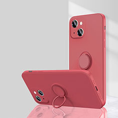 Custodia Silicone Ultra Sottile Morbida Cover con Magnetico Anello Supporto G01 per Apple iPhone 15 Plus Rosso