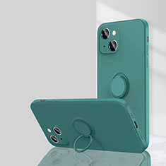 Custodia Silicone Ultra Sottile Morbida Cover con Magnetico Anello Supporto G01 per Apple iPhone 15 Plus Verde