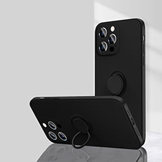 Custodia Silicone Ultra Sottile Morbida Cover con Magnetico Anello Supporto G01 per Apple iPhone 15 Pro Max Nero