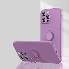 Custodia Silicone Ultra Sottile Morbida Cover con Magnetico Anello Supporto G01 per Apple iPhone 15 Pro Viola