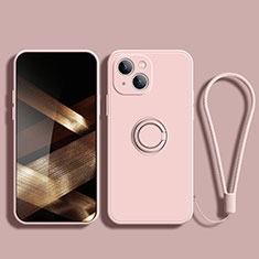 Custodia Silicone Ultra Sottile Morbida Cover con Magnetico Anello Supporto G02 per Apple iPhone 15 Oro Rosa