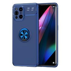 Custodia Silicone Ultra Sottile Morbida Cover con Magnetico Anello Supporto JM1 per Oppo Find X3 Pro 5G Blu