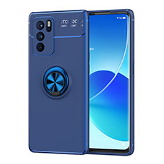 Custodia Silicone Ultra Sottile Morbida Cover con Magnetico Anello Supporto JM1 per Oppo Reno6 Pro 5G India Blu