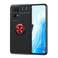 Custodia Silicone Ultra Sottile Morbida Cover con Magnetico Anello Supporto JM1 per Oppo Reno7 Pro 5G Rosso e Nero