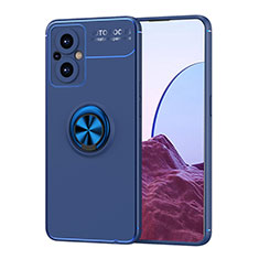 Custodia Silicone Ultra Sottile Morbida Cover con Magnetico Anello Supporto JM1 per Oppo Reno7 Z 5G Blu