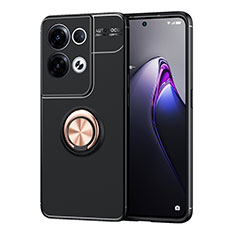 Custodia Silicone Ultra Sottile Morbida Cover con Magnetico Anello Supporto JM1 per Oppo Reno9 Pro+ Plus 5G Oro e Nero