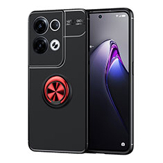 Custodia Silicone Ultra Sottile Morbida Cover con Magnetico Anello Supporto JM1 per Oppo Reno9 Pro+ Plus 5G Rosso e Nero