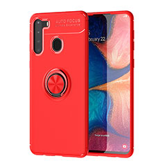 Custodia Silicone Ultra Sottile Morbida Cover con Magnetico Anello Supporto JM1 per Samsung Galaxy A21 Rosso
