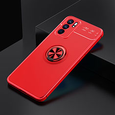 Custodia Silicone Ultra Sottile Morbida Cover con Magnetico Anello Supporto JM2 per Oppo Reno6 5G Rosso