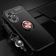 Custodia Silicone Ultra Sottile Morbida Cover con Magnetico Anello Supporto JM3 per OnePlus Nord N20 5G Oro e Nero