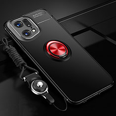 Custodia Silicone Ultra Sottile Morbida Cover con Magnetico Anello Supporto JM3 per Oppo Find X5 Pro 5G Rosso e Nero