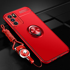 Custodia Silicone Ultra Sottile Morbida Cover con Magnetico Anello Supporto JM3 per Oppo Reno6 Pro 5G India Rosso