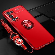 Custodia Silicone Ultra Sottile Morbida Cover con Magnetico Anello Supporto JM3 per Oppo Reno6 Pro+ Plus 5G Rosso