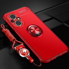 Custodia Silicone Ultra Sottile Morbida Cover con Magnetico Anello Supporto JM3 per Oppo Reno7 Lite 5G Rosso