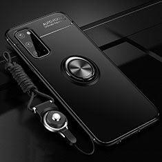Custodia Silicone Ultra Sottile Morbida Cover con Magnetico Anello Supporto JM3 per Samsung Galaxy S20 5G Nero