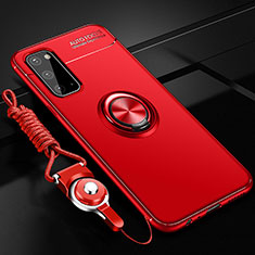 Custodia Silicone Ultra Sottile Morbida Cover con Magnetico Anello Supporto JM3 per Samsung Galaxy S20 Rosso