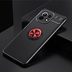Custodia Silicone Ultra Sottile Morbida Cover con Magnetico Anello Supporto K01 per Xiaomi Mi 11 5G Rosso e Nero