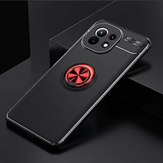 Custodia Silicone Ultra Sottile Morbida Cover con Magnetico Anello Supporto K01 per Xiaomi Mi 11 Lite 5G NE Rosso e Nero