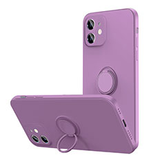 Custodia Silicone Ultra Sottile Morbida Cover con Magnetico Anello Supporto N01 per Apple iPhone 12 Mini Viola