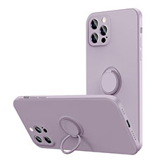 Custodia Silicone Ultra Sottile Morbida Cover con Magnetico Anello Supporto N01 per Apple iPhone 12 Pro Lavanda