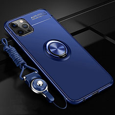 Custodia Silicone Ultra Sottile Morbida Cover con Magnetico Anello Supporto N03 per Apple iPhone 12 Pro Blu
