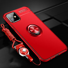 Custodia Silicone Ultra Sottile Morbida Cover con Magnetico Anello Supporto N03 per Apple iPhone 12 Rosso