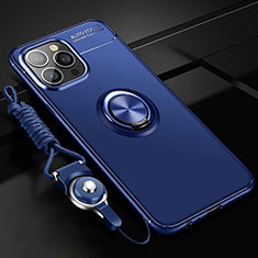 Custodia Silicone Ultra Sottile Morbida Cover con Magnetico Anello Supporto per Apple iPhone 13 Pro Blu