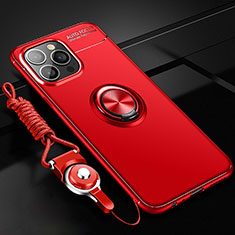 Custodia Silicone Ultra Sottile Morbida Cover con Magnetico Anello Supporto per Apple iPhone 13 Pro Max Rosso