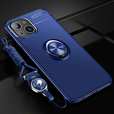 Custodia Silicone Ultra Sottile Morbida Cover con Magnetico Anello Supporto per Apple iPhone 15 Blu