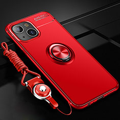 Custodia Silicone Ultra Sottile Morbida Cover con Magnetico Anello Supporto per Apple iPhone 15 Plus Rosso