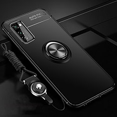 Custodia Silicone Ultra Sottile Morbida Cover con Magnetico Anello Supporto per Huawei Honor V30 5G Nero