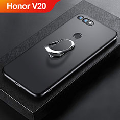 Custodia Silicone Ultra Sottile Morbida Cover con Magnetico Anello Supporto per Huawei Honor View 20 Nero