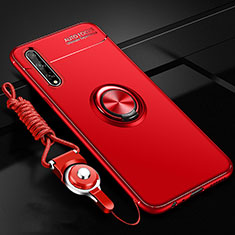 Custodia Silicone Ultra Sottile Morbida Cover con Magnetico Anello Supporto per Huawei Y8p Rosso