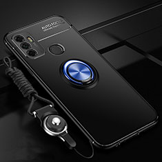 Custodia Silicone Ultra Sottile Morbida Cover con Magnetico Anello Supporto per Oppo A53s Blu e Nero