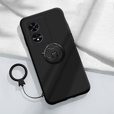 Custodia Silicone Ultra Sottile Morbida Cover con Magnetico Anello Supporto per Oppo A97 5G Nero