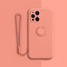 Custodia Silicone Ultra Sottile Morbida Cover con Magnetico Anello Supporto per Oppo Find X3 5G Arancione