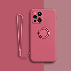 Custodia Silicone Ultra Sottile Morbida Cover con Magnetico Anello Supporto per Oppo Find X3 Pro 5G Rosso