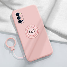 Custodia Silicone Ultra Sottile Morbida Cover con Magnetico Anello Supporto per Oppo Reno4 Pro 5G Rosa