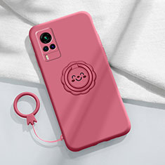 Custodia Silicone Ultra Sottile Morbida Cover con Magnetico Anello Supporto per Vivo X60 5G Rosso Rosa