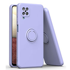 Custodia Silicone Ultra Sottile Morbida Cover con Magnetico Anello Supporto QW1 per Samsung Galaxy A12 5G Grigio Lavanda