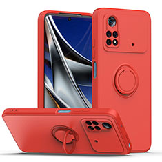 Custodia Silicone Ultra Sottile Morbida Cover con Magnetico Anello Supporto QW1 per Xiaomi Poco M4 Pro 4G Rosso