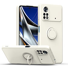 Custodia Silicone Ultra Sottile Morbida Cover con Magnetico Anello Supporto QW1 per Xiaomi Poco X4 Pro 5G Bianco