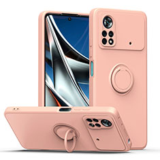 Custodia Silicone Ultra Sottile Morbida Cover con Magnetico Anello Supporto QW1 per Xiaomi Poco X4 Pro 5G Rosa