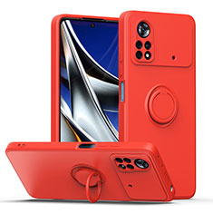 Custodia Silicone Ultra Sottile Morbida Cover con Magnetico Anello Supporto QW1 per Xiaomi Poco X4 Pro 5G Rosso