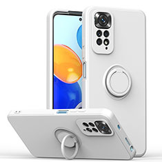 Custodia Silicone Ultra Sottile Morbida Cover con Magnetico Anello Supporto QW1 per Xiaomi Redmi Note 11 4G (2022) Bianco