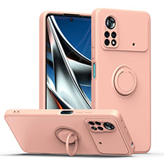 Custodia Silicone Ultra Sottile Morbida Cover con Magnetico Anello Supporto QW1 per Xiaomi Redmi Note 11E Pro 5G Rosa