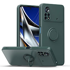 Custodia Silicone Ultra Sottile Morbida Cover con Magnetico Anello Supporto QW1 per Xiaomi Redmi Note 11E Pro 5G Verde Notte