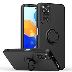 Custodia Silicone Ultra Sottile Morbida Cover con Magnetico Anello Supporto QW1 per Xiaomi Redmi Note 11S 4G Nero